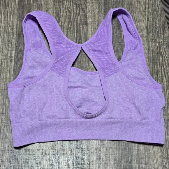 Padded Seamless Sports Bra Yoga Top Comfy Crop Athletic Gym CutoutBack Brand New - Picture 3 of 4